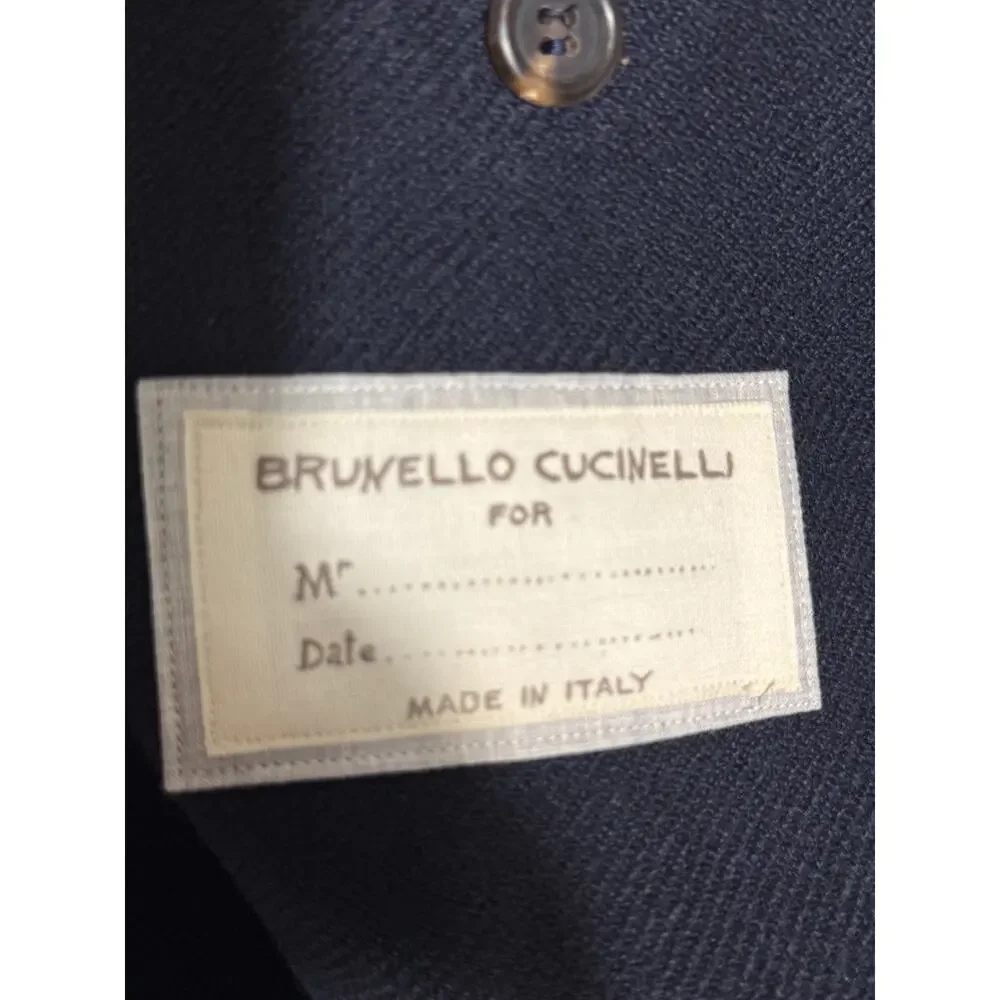 Brunello Cucinelli Heavy Flannel Twill Cashmere Silk Blazer 56 46R Navy Blue